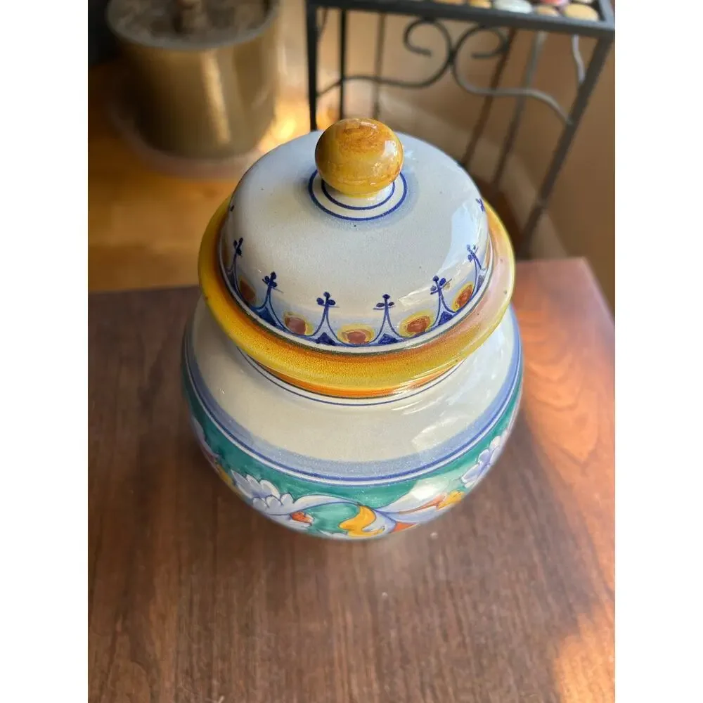 Vintage 1980s Lidded Majolica Canister Handmade Italy